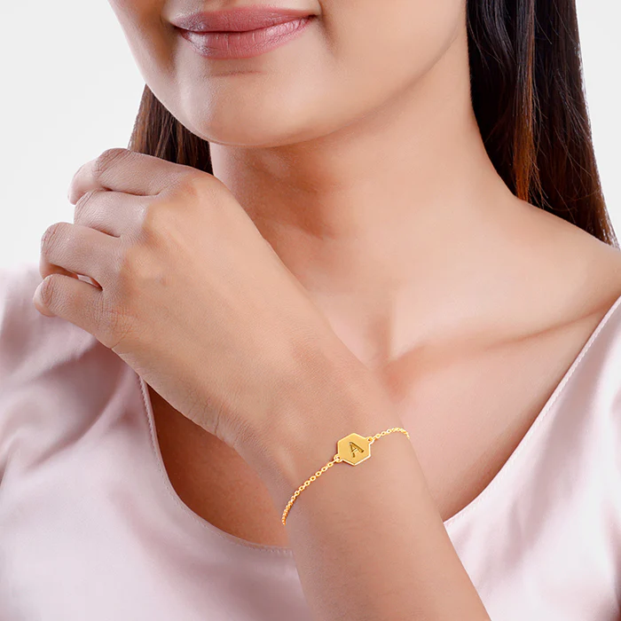 Golden Personalised Hexagon Initial Bracelet - Image 3