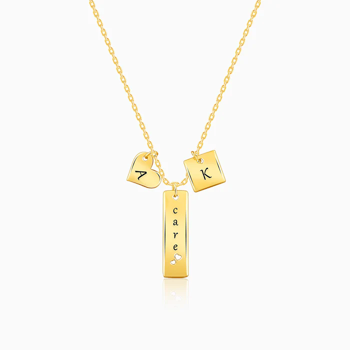 Golden Personalised Initial Charm Pendant With Link Chain