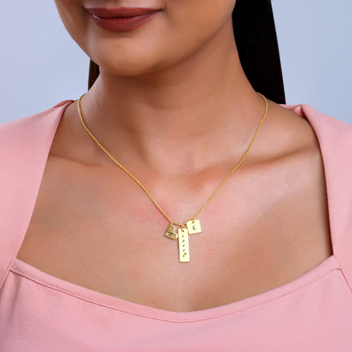 Golden Personalised Initial Charm Pendant With Link Chain - Image 3