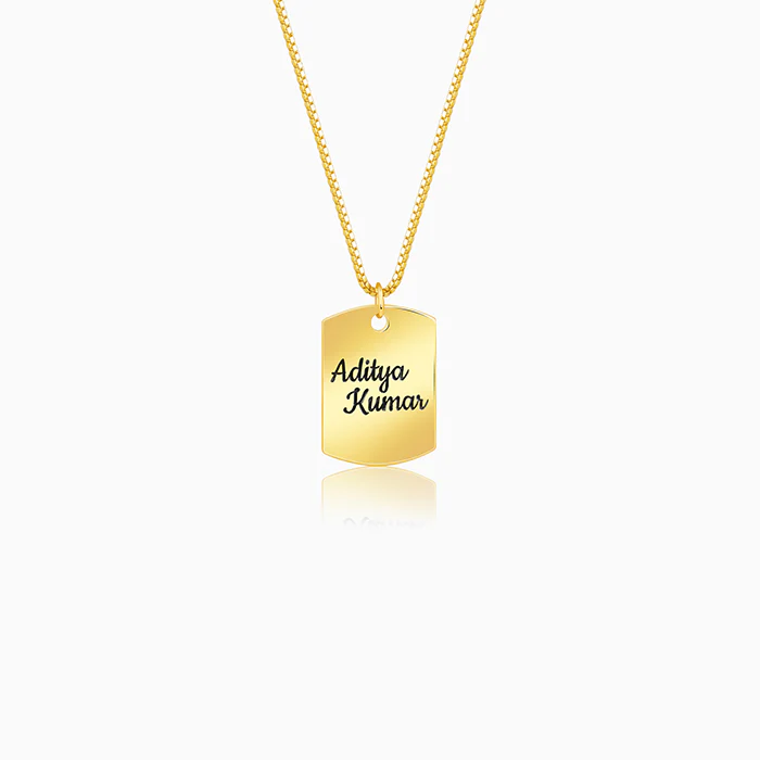 Golden Personalised Military Dog Tag Pendant with Box Chain For Him