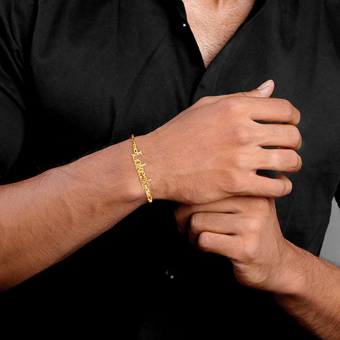 Golden Personalised Name Bracelet For Him - Image 3