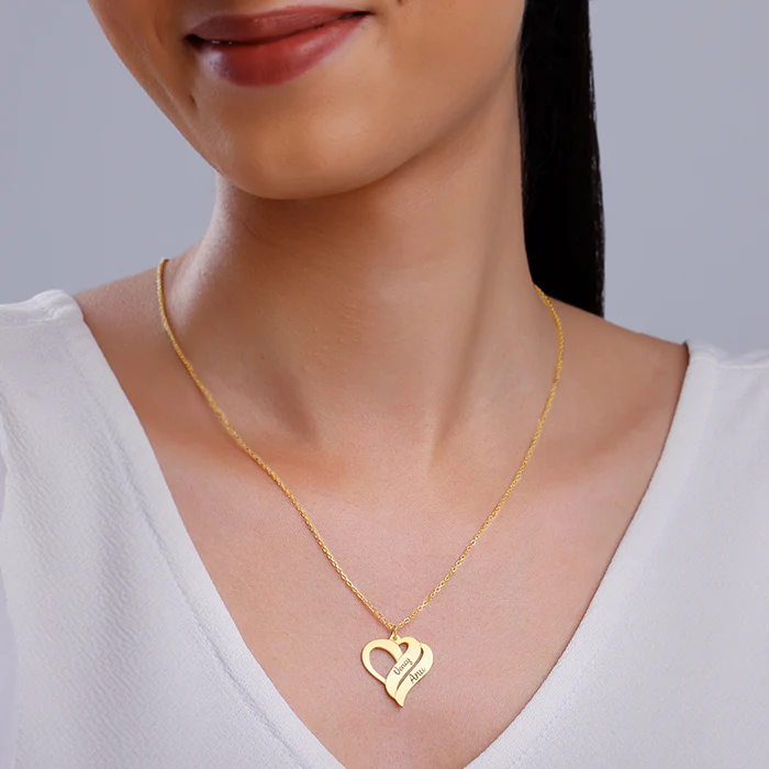 Golden Personalised Name Heart Duo Pendant With Link Chain - Image 4
