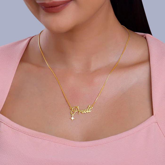 Golden Personalised Name Star Charm Necklace - Image 3