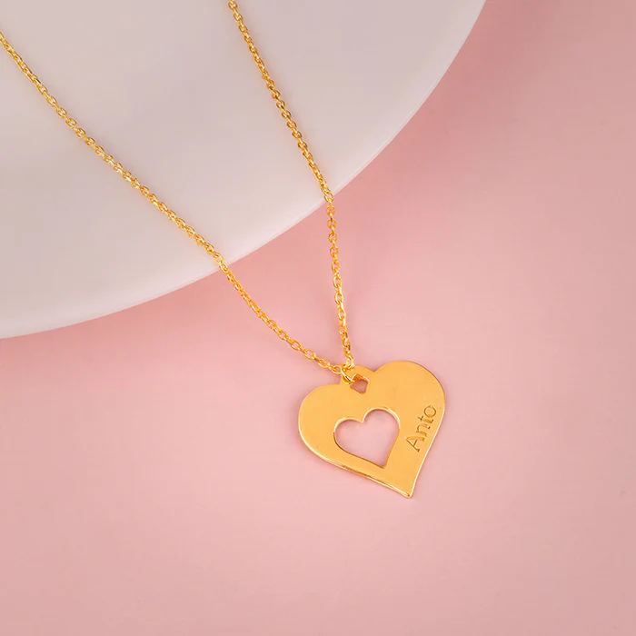 Golden Personalised Shy Heart Pendant - Image 2