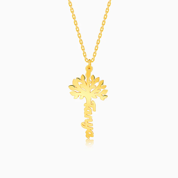 Golden Personalised Tree of Names Pendant with Link Chain
