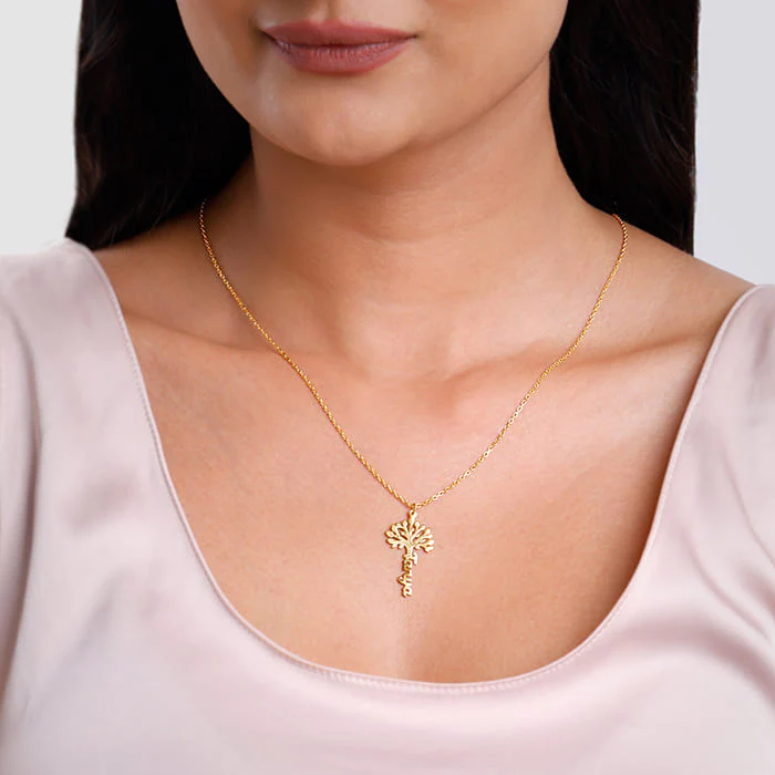 Golden Personalised Tree of Names Pendant with Link Chain - Image 3