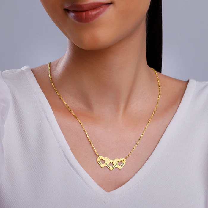 Golden Personalised Triple Heart BFF Necklace - Image 4