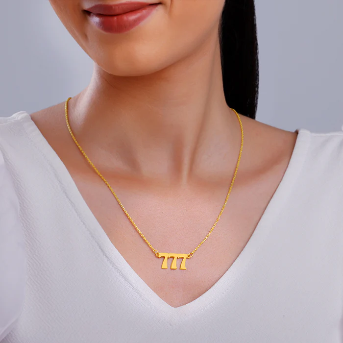 Golden Personalised Triple Numeric Necklace - Image 4