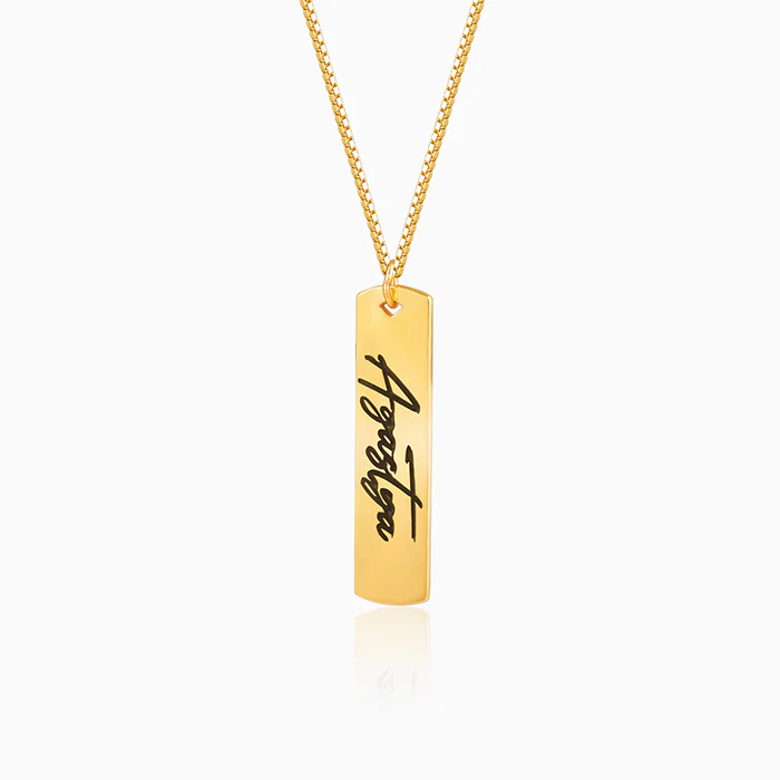 Golden Personalised Vertical Bar Name Pendant with Box Chain For Him