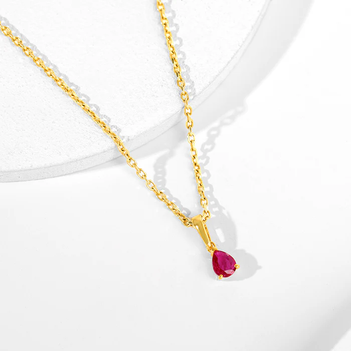 Golden Pink Pear Pendant With Link Chain - Image 2