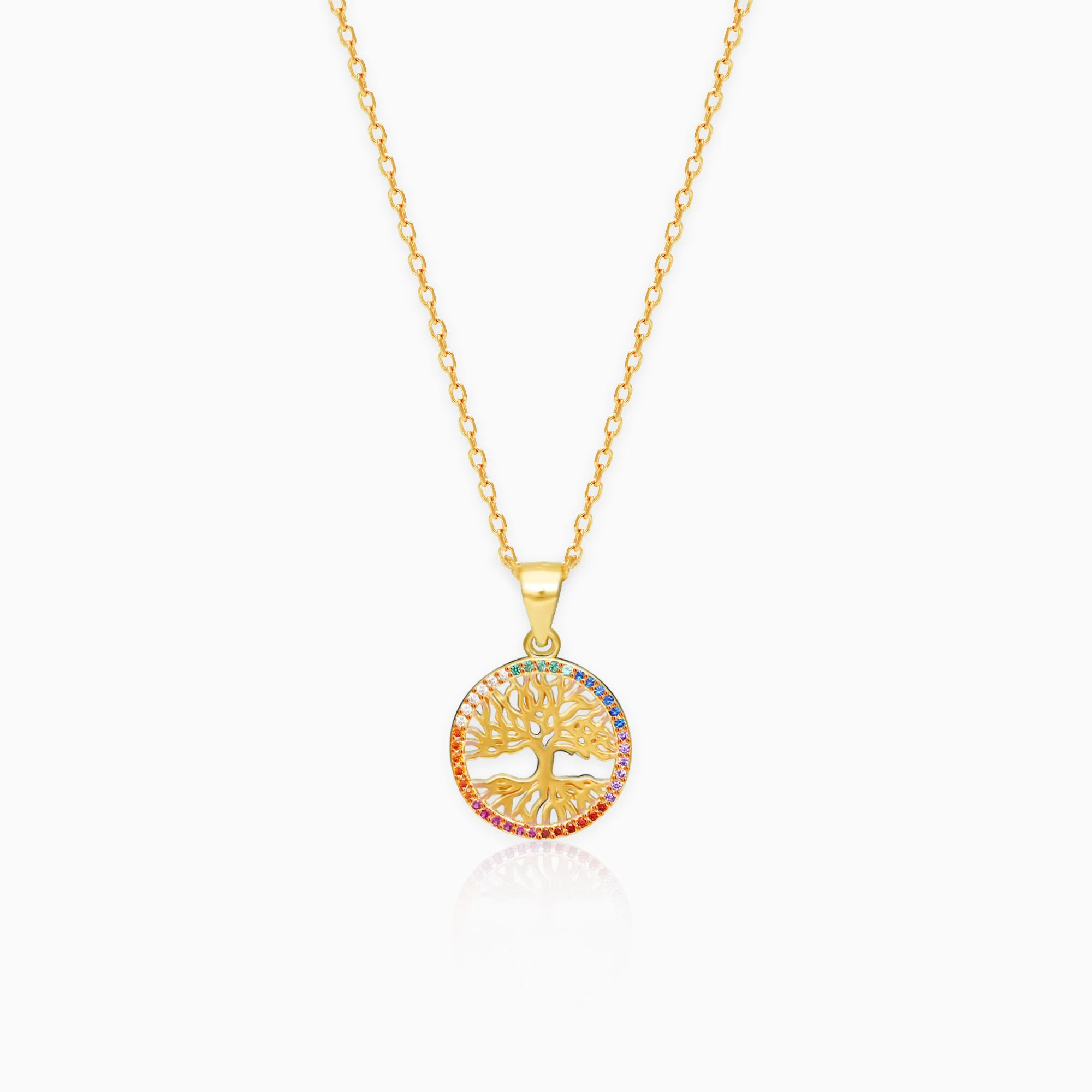Golden Rainbow Tree of Life Pendant with Link Chain