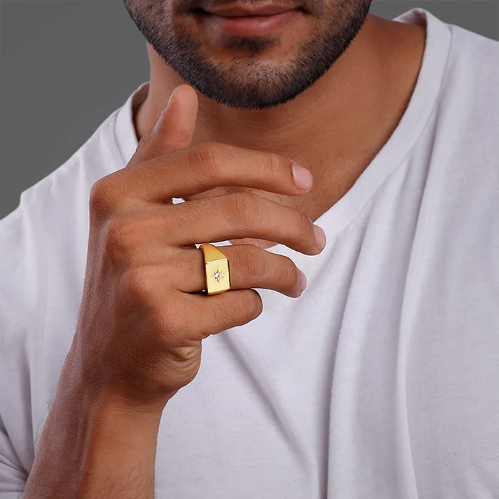 Golden Rise Star Signet Ring For Him - Image 3