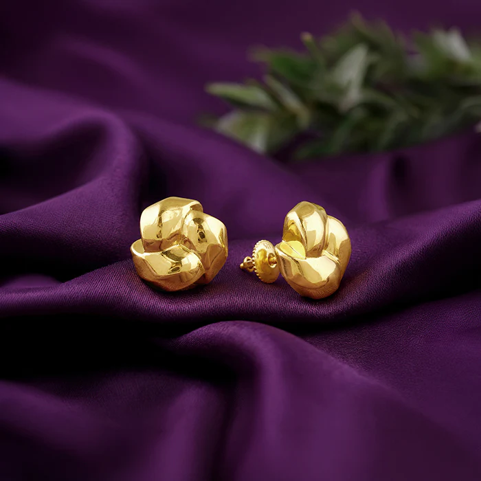 Golden Sculpted Floral Stud Earrings - Image 2