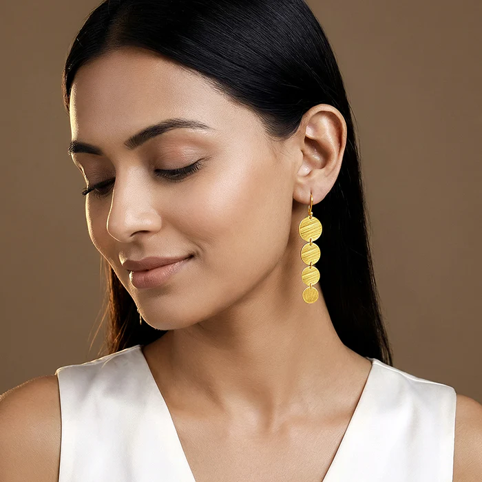 Golden Solar Cascade Dangler Earrings - Image 3