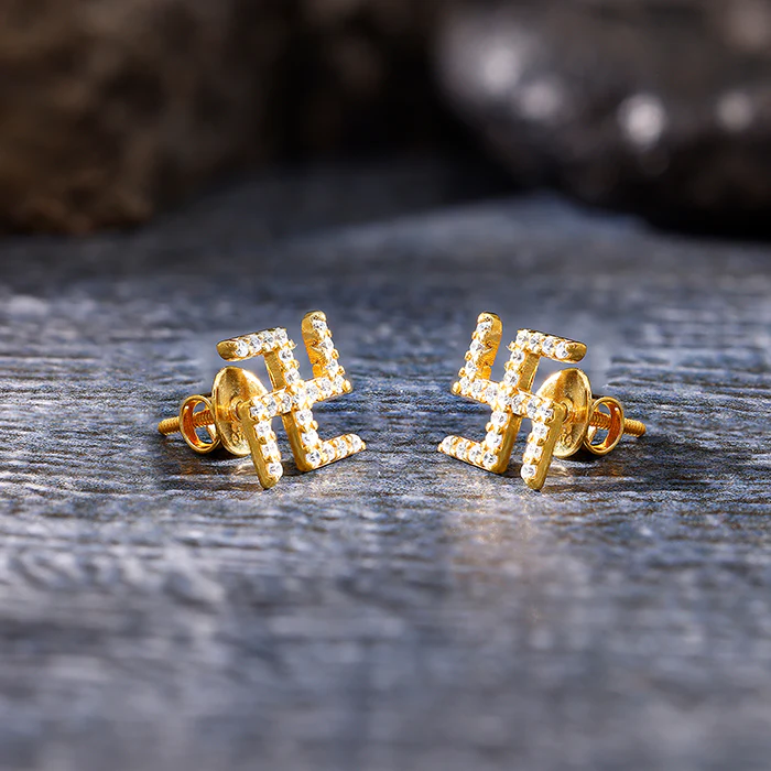 Golden Swastik Shine Stud For Him - Image 4