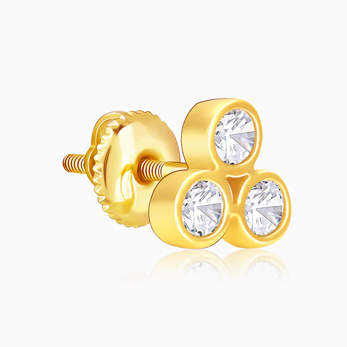 Golden Three-Stoned Stud  Earrings - Image 4
