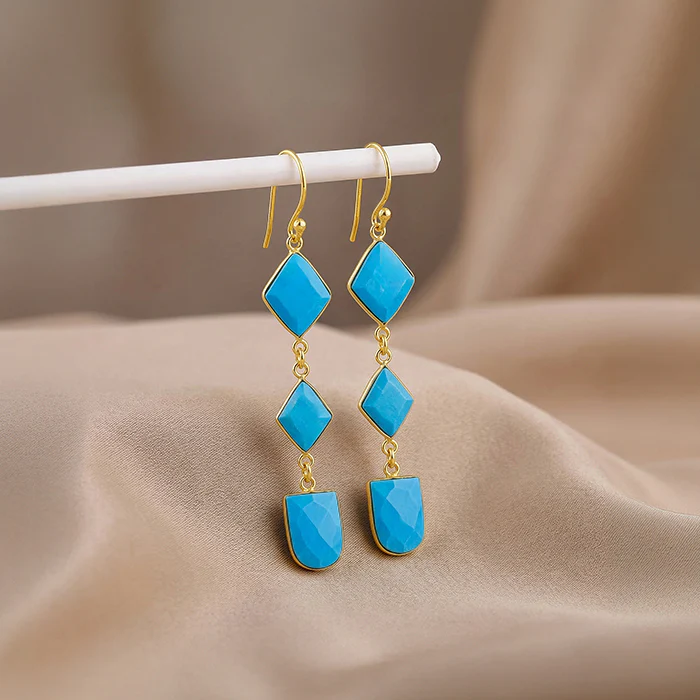 Golden Turquoise Drift Dangler Earrings - Image 2