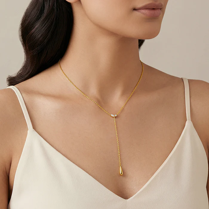 Golden Waterfall Lariat Necklace - Image 3