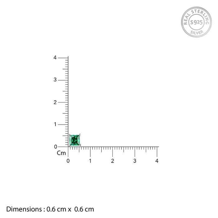 Silver Emerald Green Square Stud Earrings - Image 3