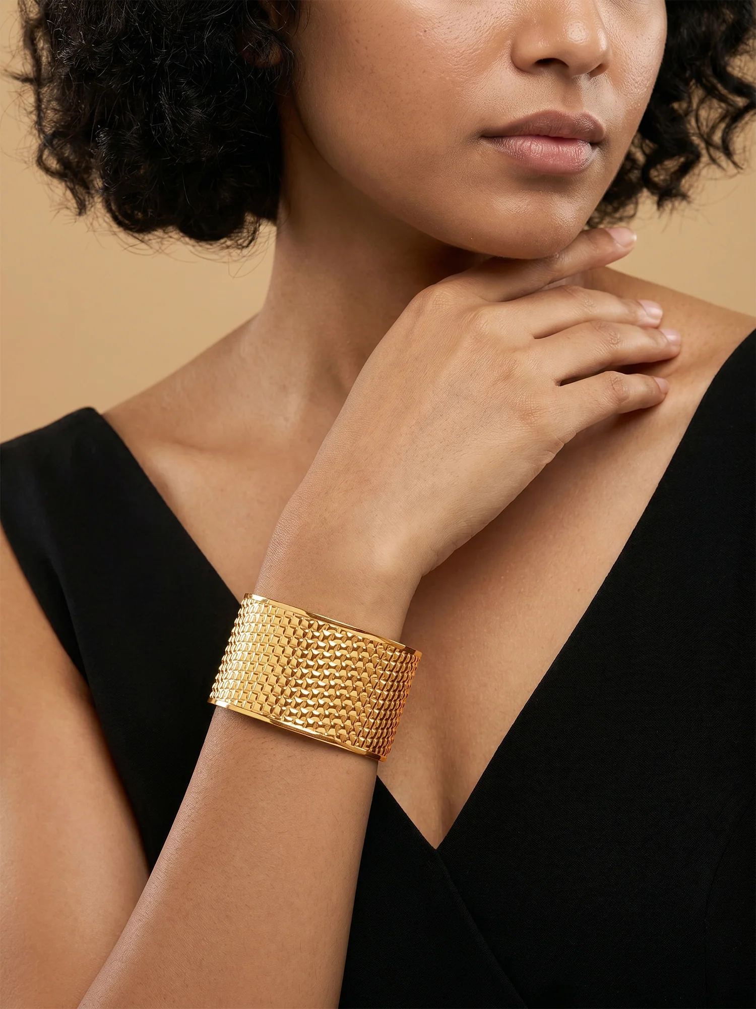 Grid Game Gold Plated Cuff Bracelet - Image 3