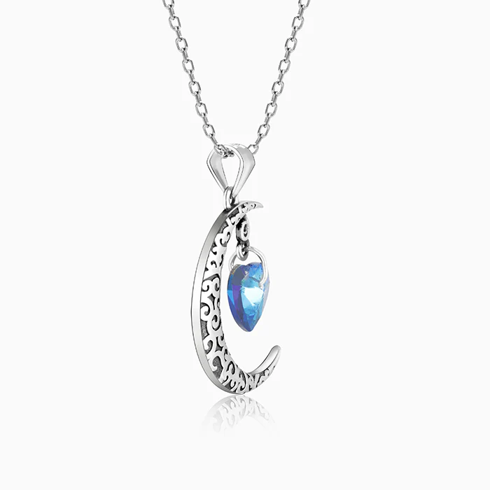 Oxidised Silver Moon Heart Pendant with Link Chain - Image 5