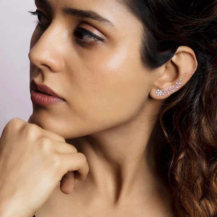 Rose Gold Floral Branch Ear Cuffs - Image 2