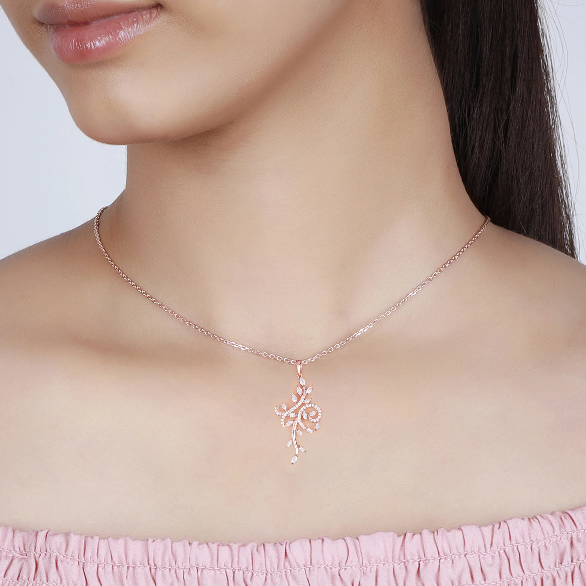 Rose Gold Exquisite Floral Pendant With Link Chain - Image 2