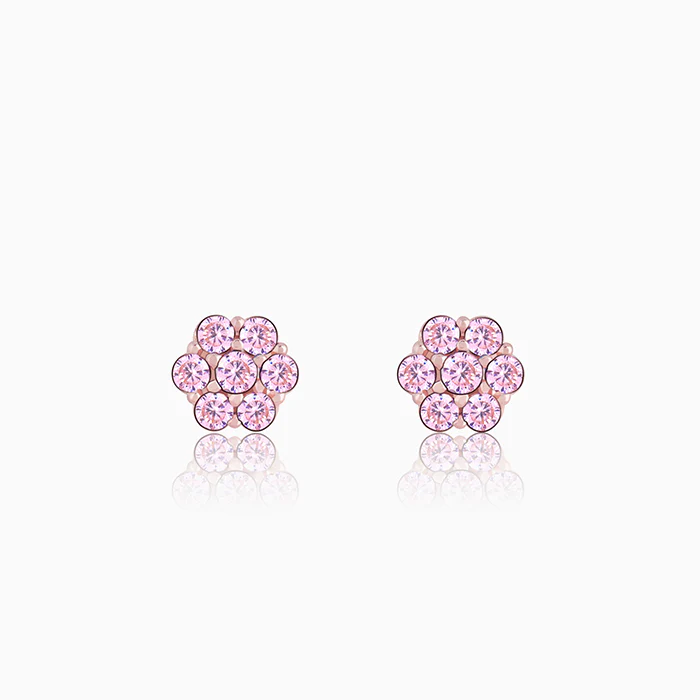 Rose Gold Baby Pink Big Flower Stud Earrings