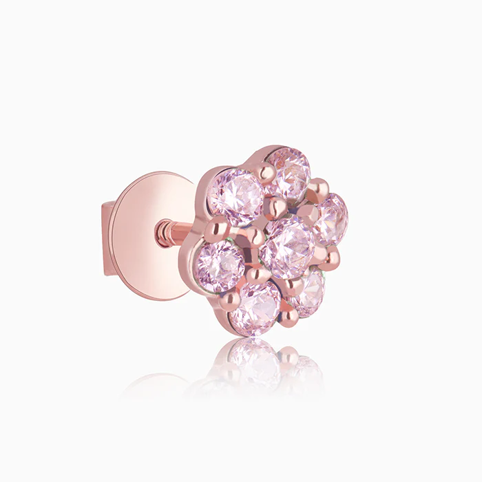 Rose Gold Baby Pink Big Flower Stud Earrings - Image 5