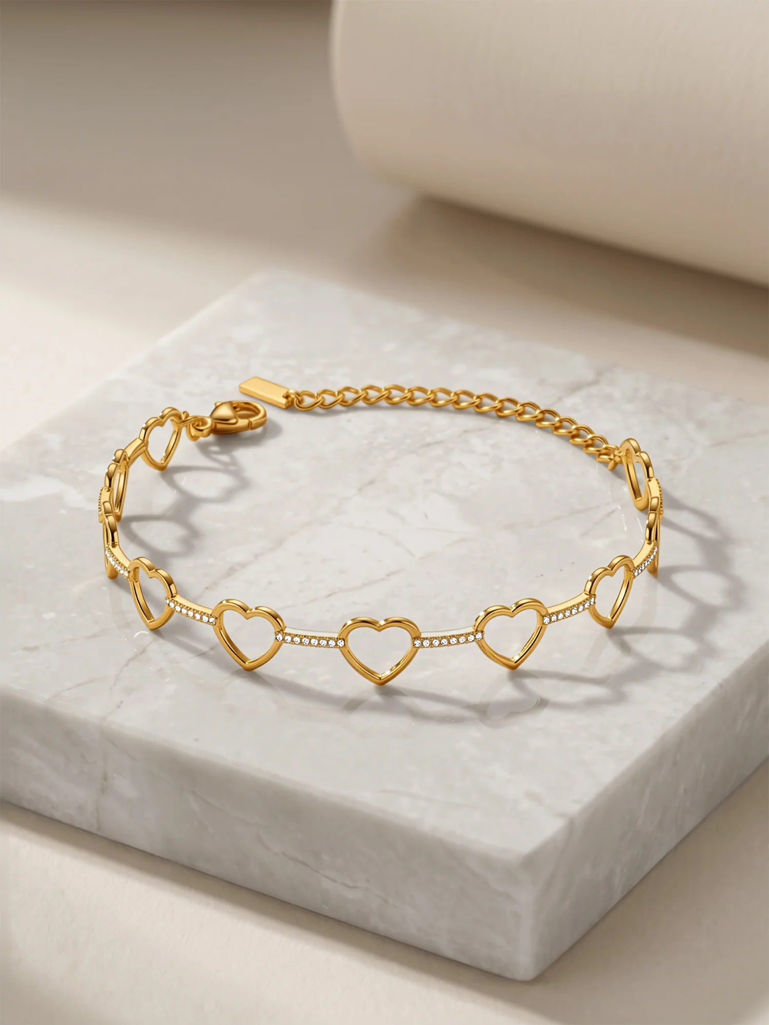 Linked Heart Chain Gold Plated Bracelet - Image 2