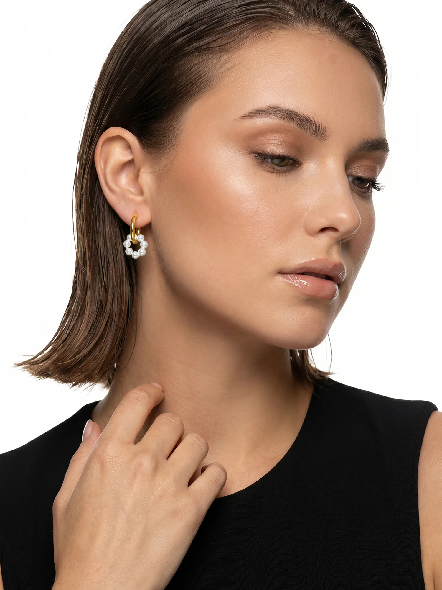 Loop Hoops Pearl Gold Plated Earrings - Image 3