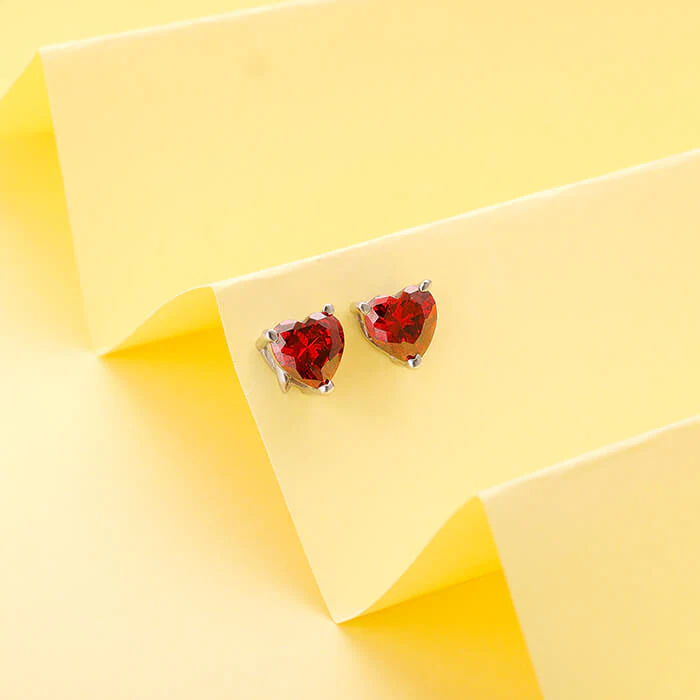 Silver Valentine Heart Stud Earrings - Image 3
