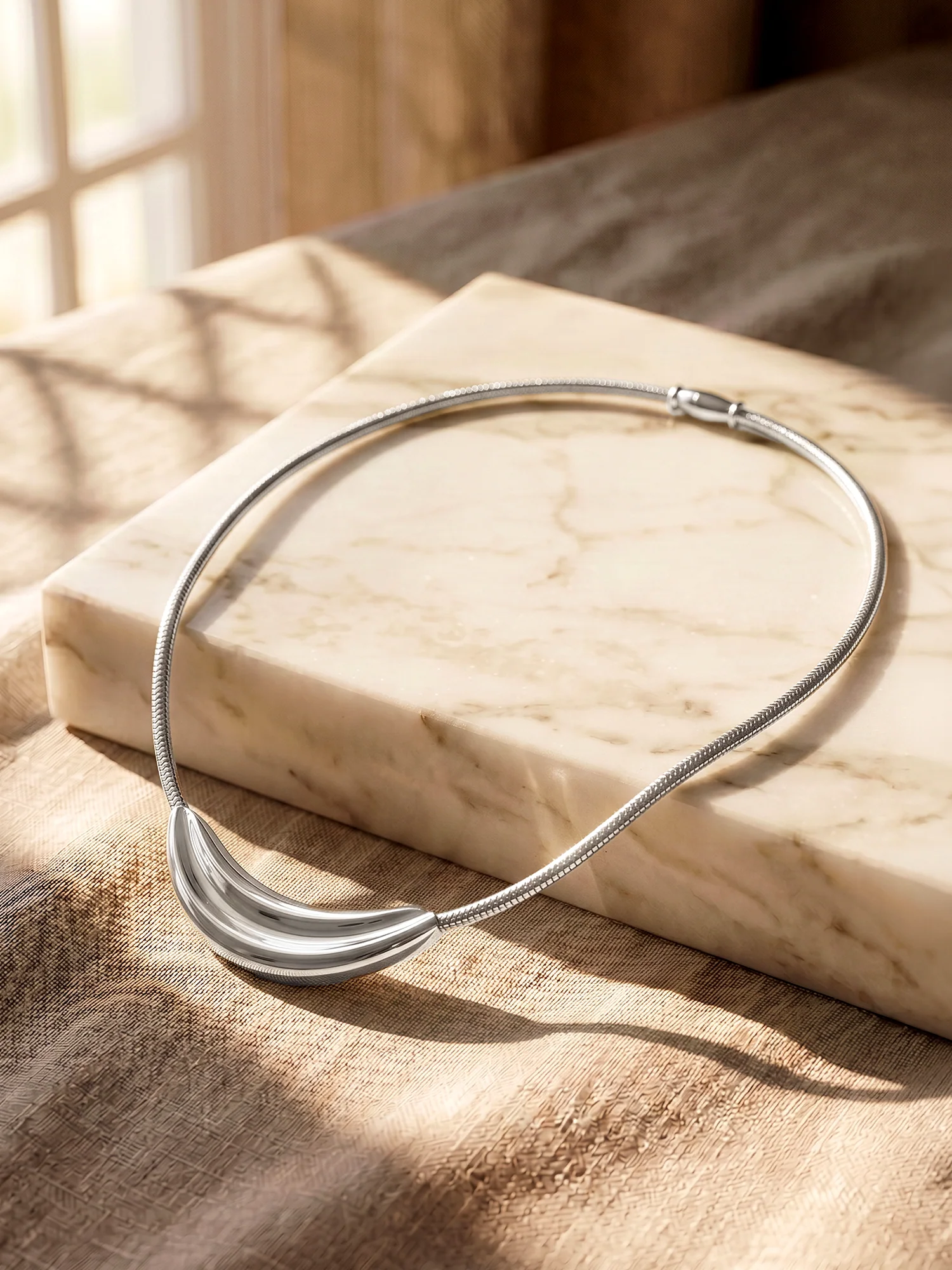 Main Character Loop Rhodium Plated Collar Necklace - Image 2