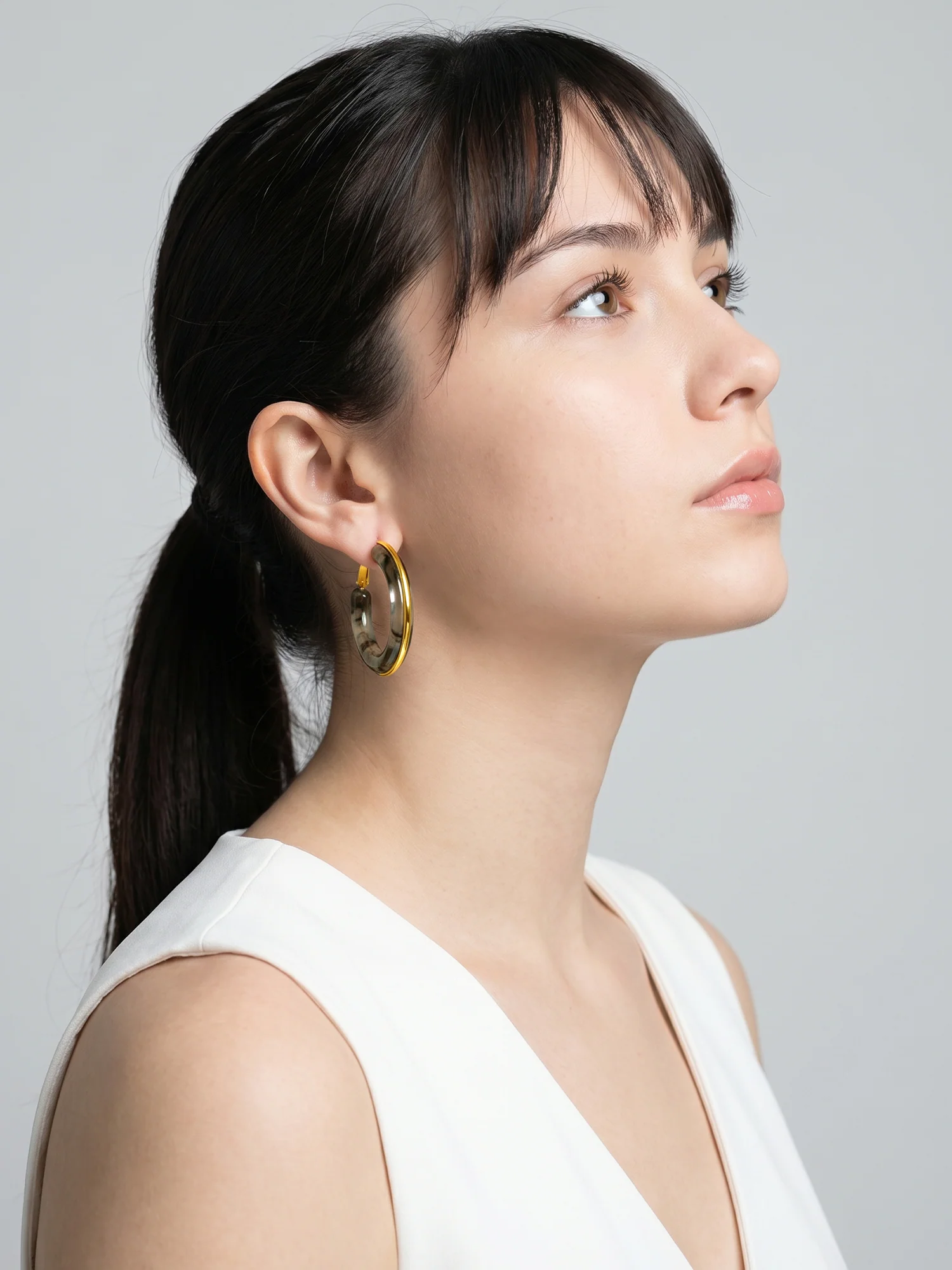 Marble Edge Dual Tone Hoop Earrings - Image 3