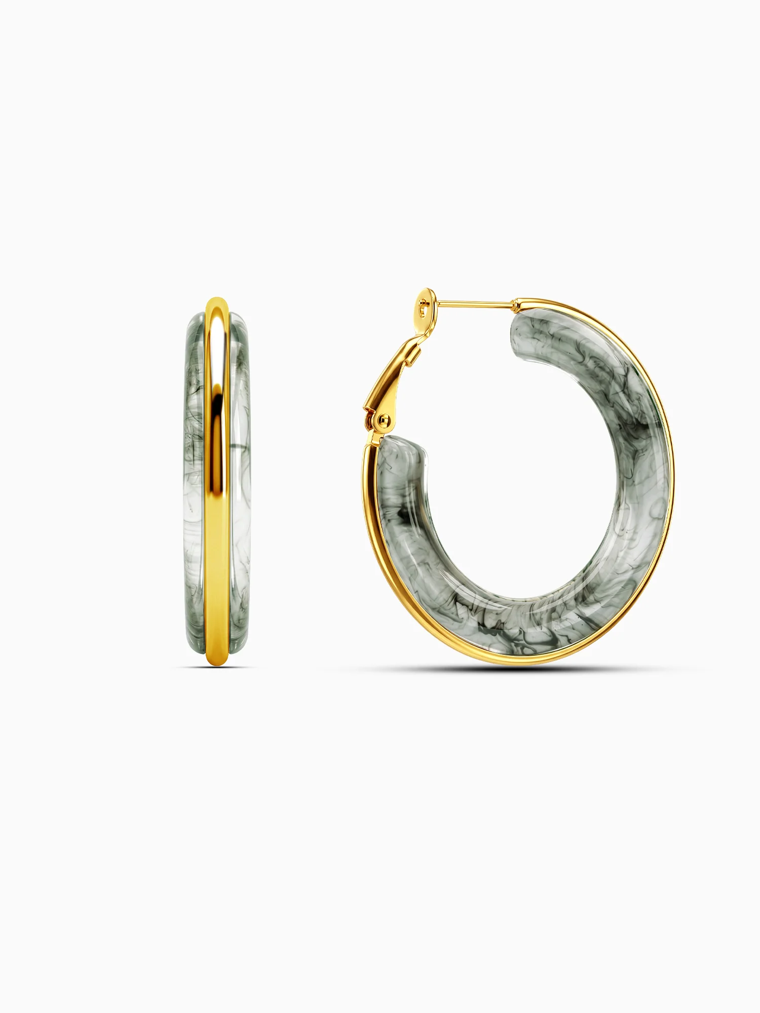 Marble Edge Dual Tone Hoop Earrings - Image 5