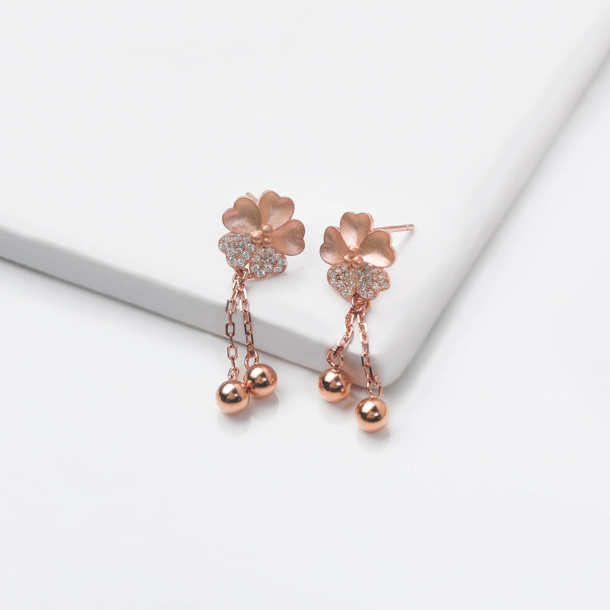 Rose Gold Clover Dangle Earrings - Image 2