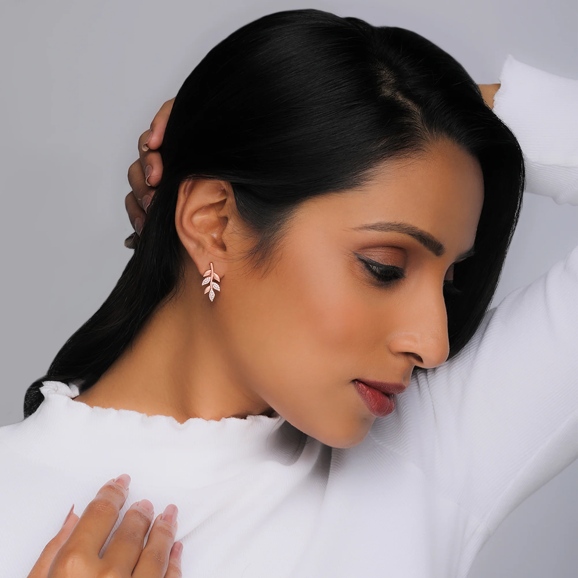 Anushka Sharma Rose Gold Matte Twig Earrings - Image 3