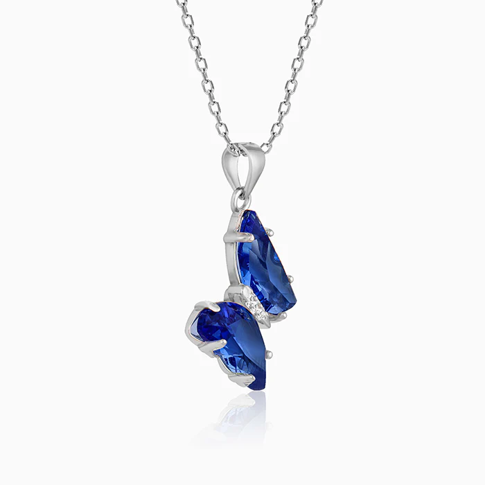 Silver Midnight Blue Butterfly Pendant With Link Chain - Image 4