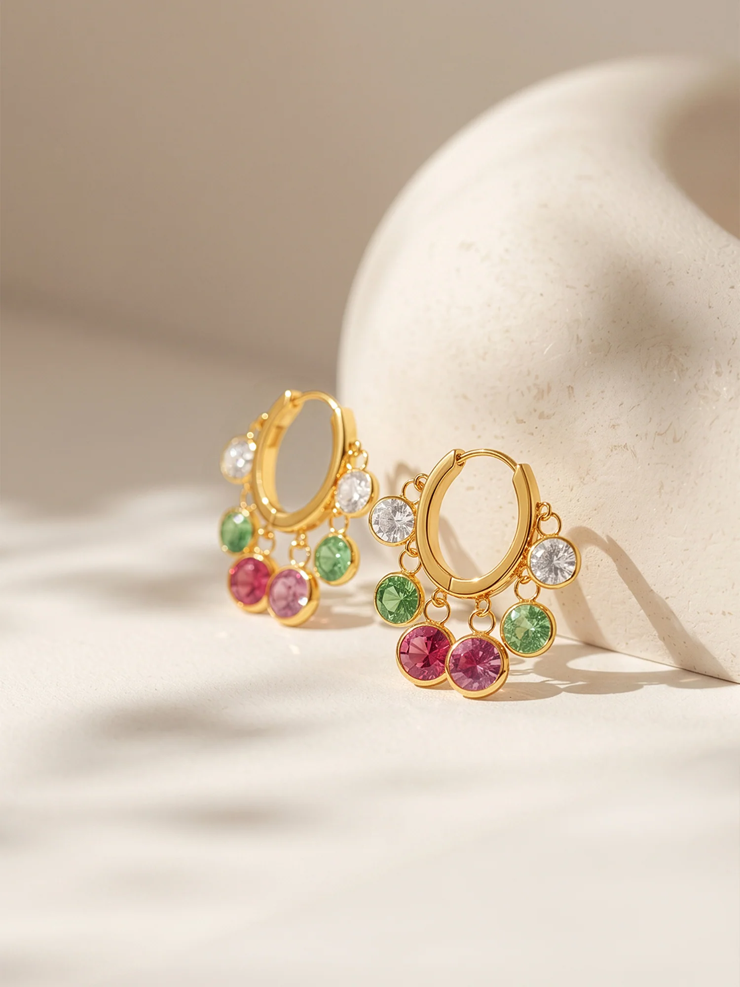 Multi Stone Drop Gold Plated Earrings - Image 2