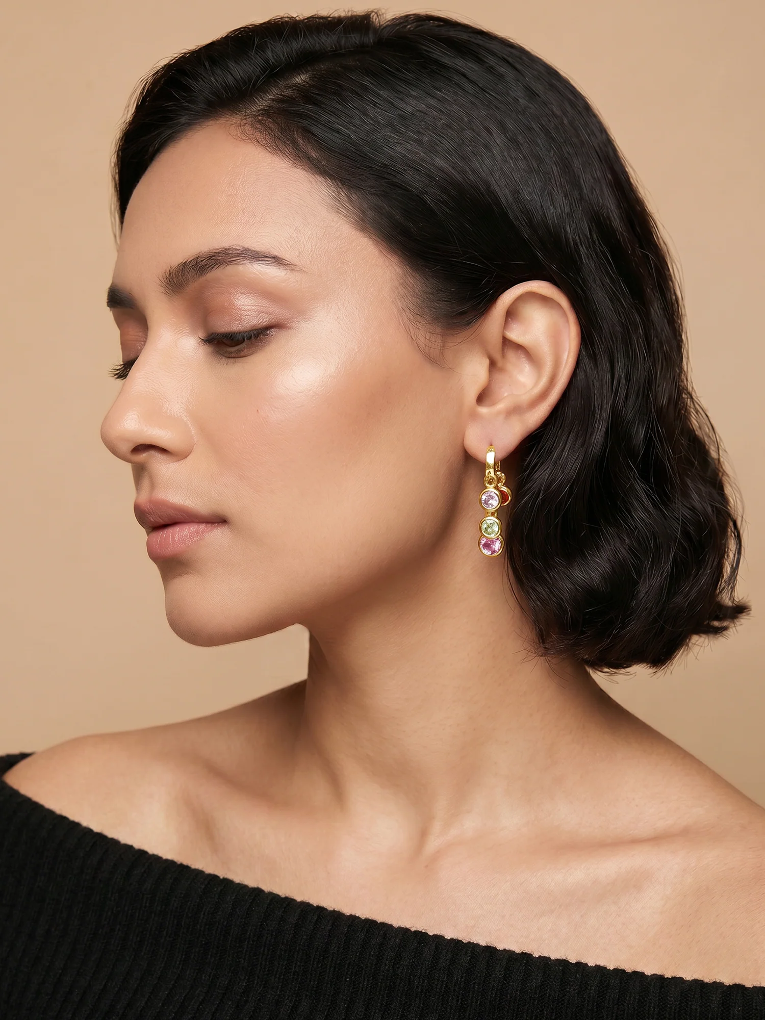 Multi Stone Drop Gold Plated Earrings - Image 3