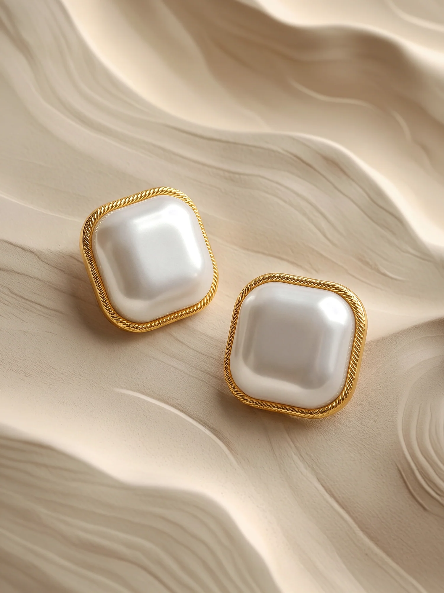 No Curve Pearl Gold Plated Earrings - Image 2
