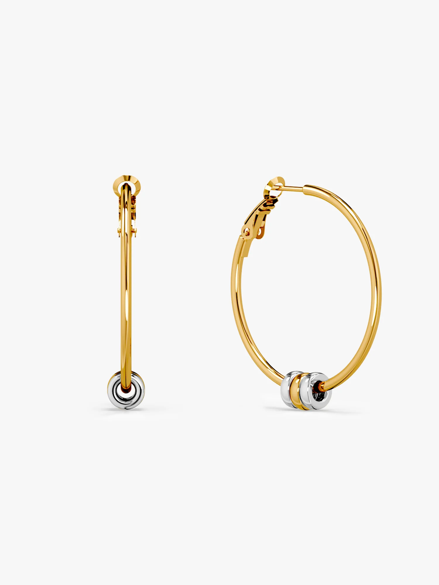 Orb Detail Dual Tone Hoop Earrings