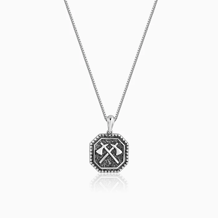 Oxidised Cyber Shard Pendant With Box Chain For Him