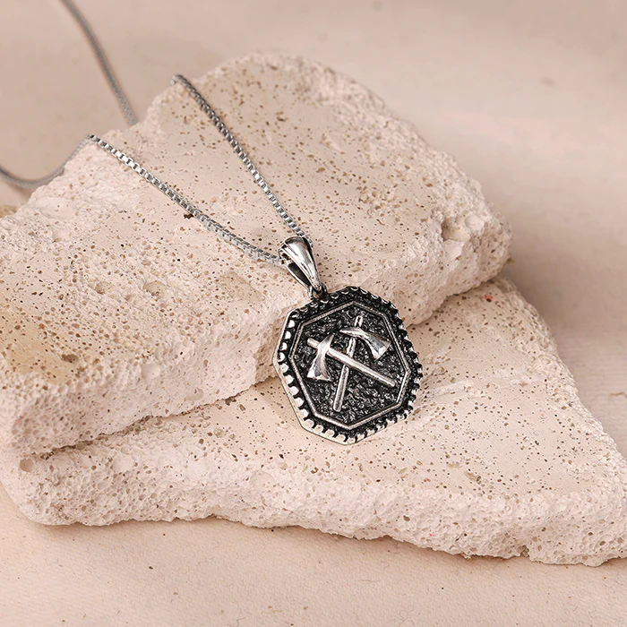 Oxidised Cyber Shard Pendant With Box Chain For Him - Image 2