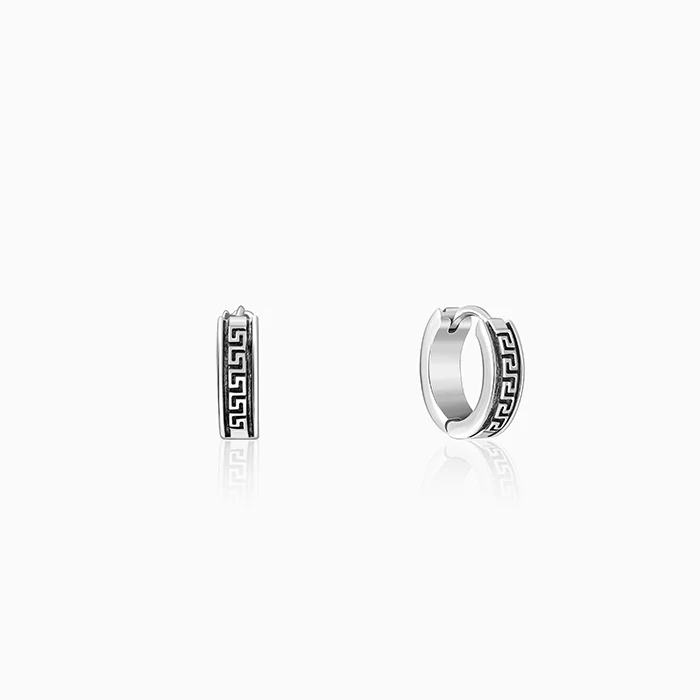 Oxidised Silver Modern Hoop Earrings For Him - Image 5
