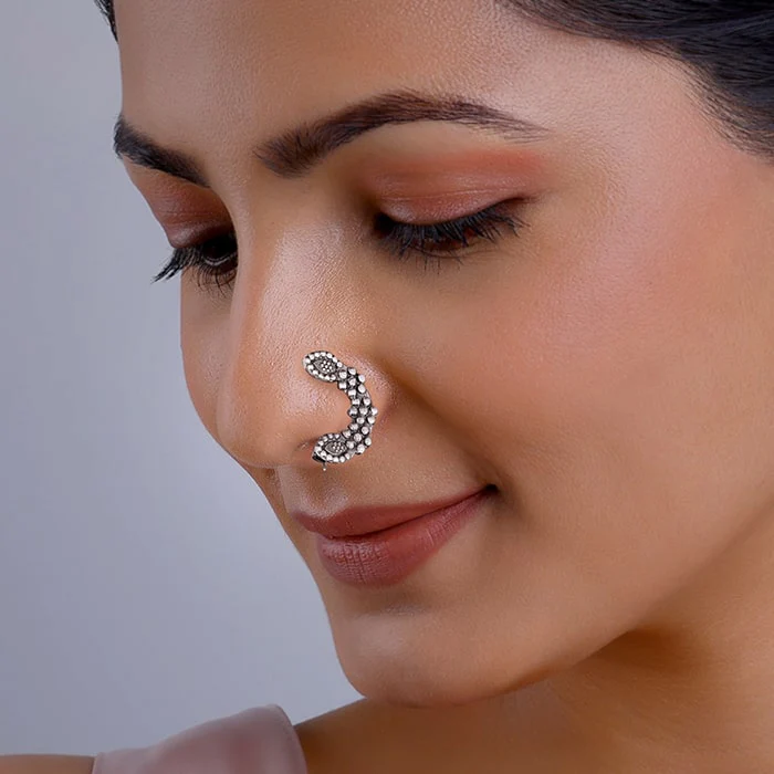 Oxidised Silver Beaded Nose Ring - Image 2