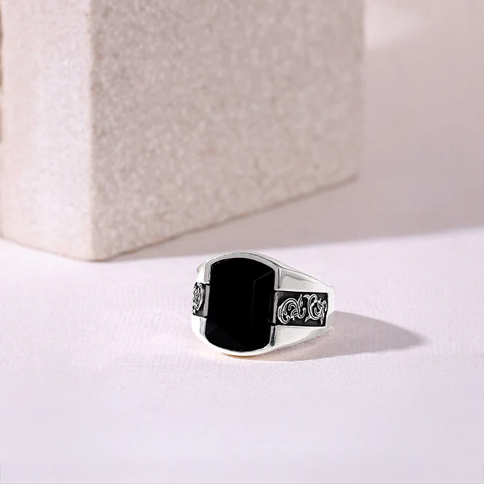 Oxidised Silver Bold Black Ring For Him - Image 2