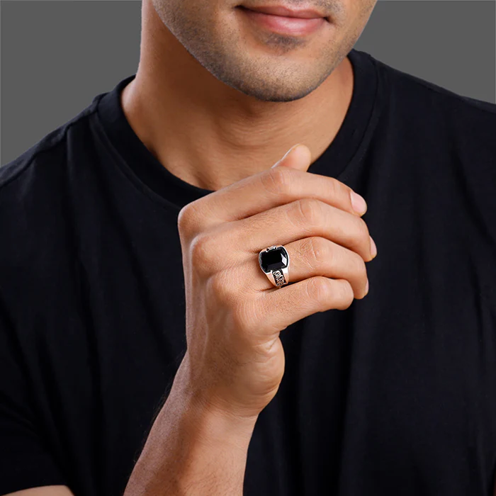 Oxidised Silver Bold Black Ring For Him - Image 3