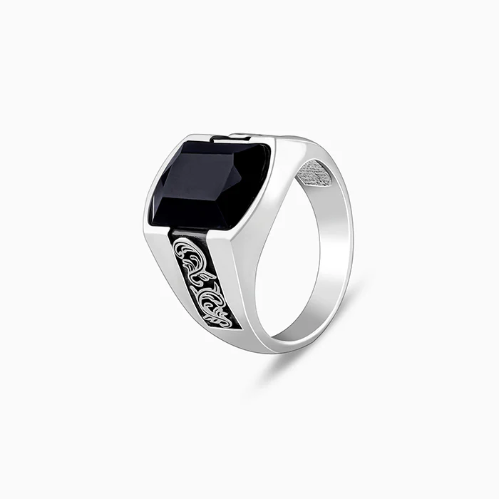 Oxidised Silver Bold Black Ring For Him - Image 4