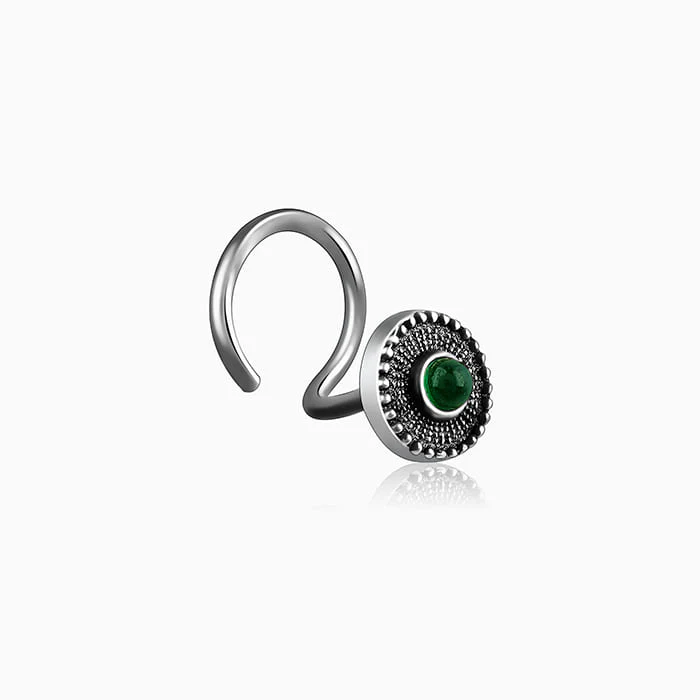 Oxidised Silver Bottle Green Nose Pin - Image 4